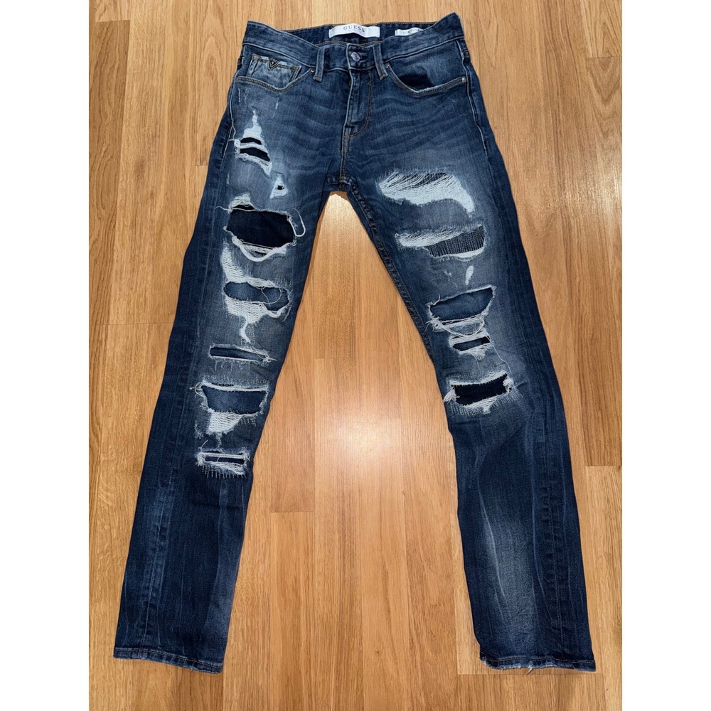 Guess Los Angeles Slim Tapered Distressed Ripped Jeans Dark Wash Size 29